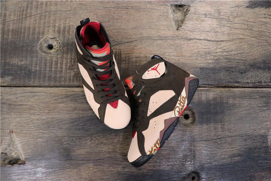 Patta x Air Jordan 7 Black Grey Red Shoes - Click Image to Close